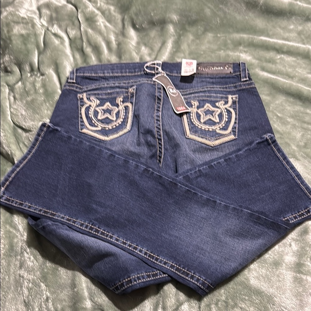 Blue Boot Cut Jeans with Contrast Stitching